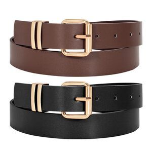 2 Pack Women Belts For Jeans Ladies Leather Waist Belt For Pants Dresses With😺